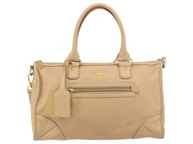 Borsa a tracolla convertibile con zip frontale Prada in pelle Cervo media Beige
