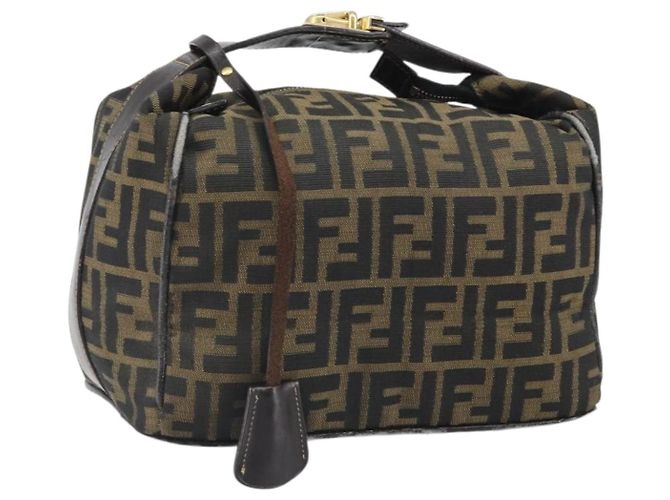 Bolsa de mão em canvas Zucca FENDI marrom preto Auth 160054