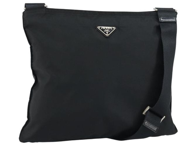 PRADA Shoulder Bag Nylon Black Silver Auth 160714 Silvery