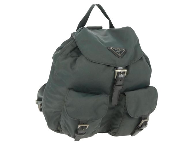 PRADA Backpack Nylon Gray Silver Auth gh1618 Brown Silvery