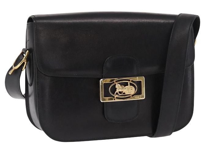 Céline Borsa a Spalla CELINE in Pelle Nera Oro Auth 160698 Nero D'oro