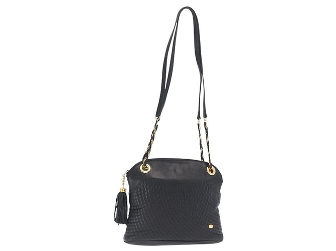 BALLY Bolsa de Ombro com Corrente Couro Marinho Dourado Auth 161052 Azul marinho