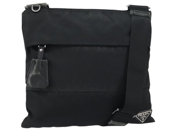 PRADA Shoulder Bag Nylon Black Silver Auth 160712 Silvery