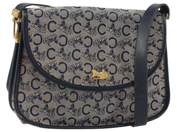 Céline Borsa a Spalla Celine C Sulky in Tela Blu Navy e Oro Auth 161412 D'oro