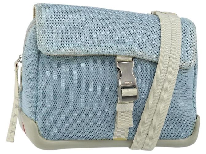 PRADA Shoulder Bag Nylon Light Blue Silver Auth 161224 Silvery