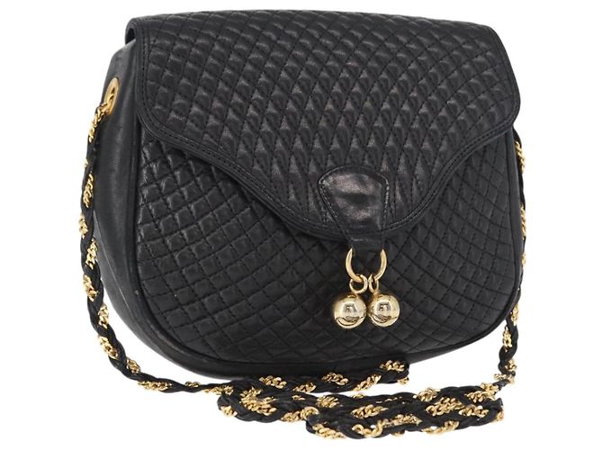 BALLY Borsa a Spalla a Catena Pelle Nera Oro Auth 161473 Nero D'oro