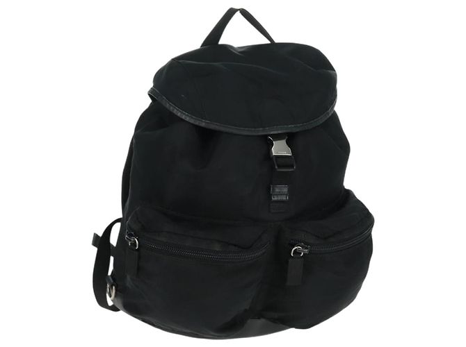 PRADA Backpack Nylon Black Silver Auth gh1538 Silvery