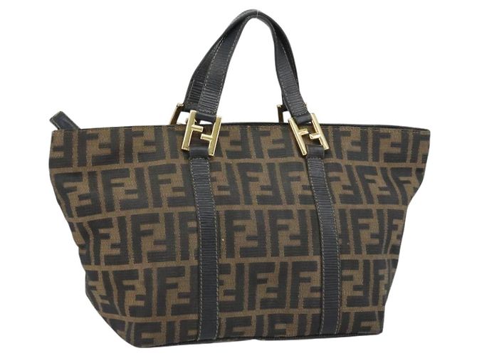 FENDI Zucca Canvas Handtasche Schwarz Braun Auth 161083