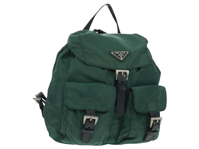 PRADA Backpack Nylon Green Silver Auth 161515 Silvery