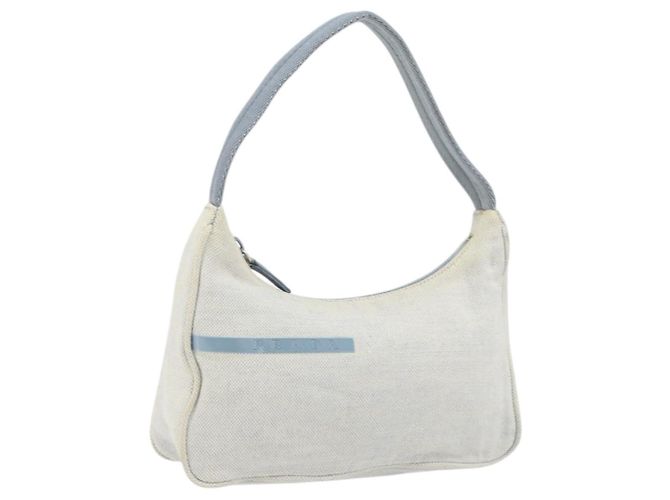 PRADA Bolsa de esporte em lona cinza azul Auth hk3257 Marrom