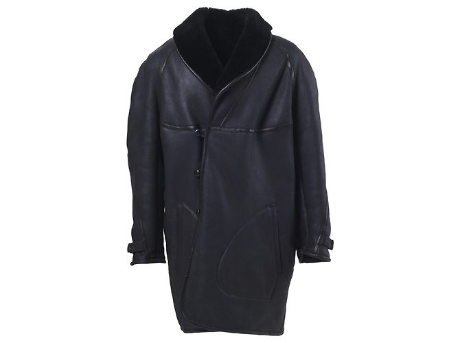 Autre Marque Mac Douglas Black Natural Shearling Leather Coat