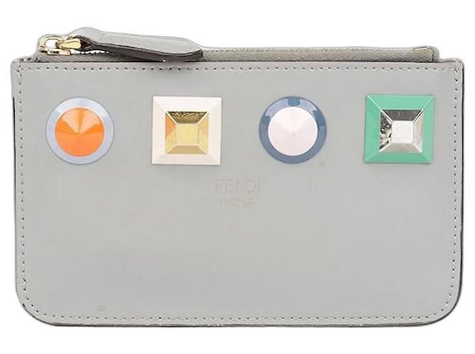 Fendi Rainbow Stud Key Case Pouch Wallet Brown