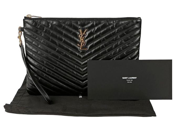Saint Laurent Pochette per tablet con monogramma Nero 