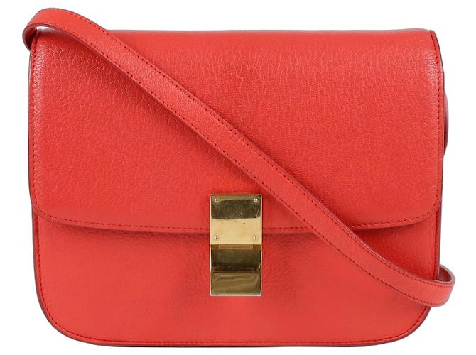 Classic Box Céline Bolsa de ombro clássica média Vermelho