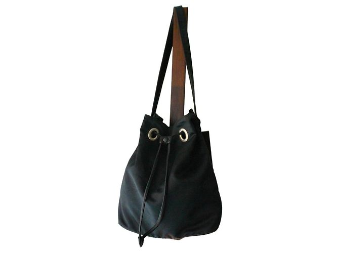 Borsa a secchiello in pelle e seta Dior Nero 