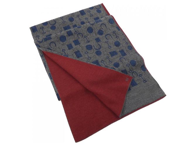 Stola in cashmere e seta Hermès Marrone Rosso Blu navy 