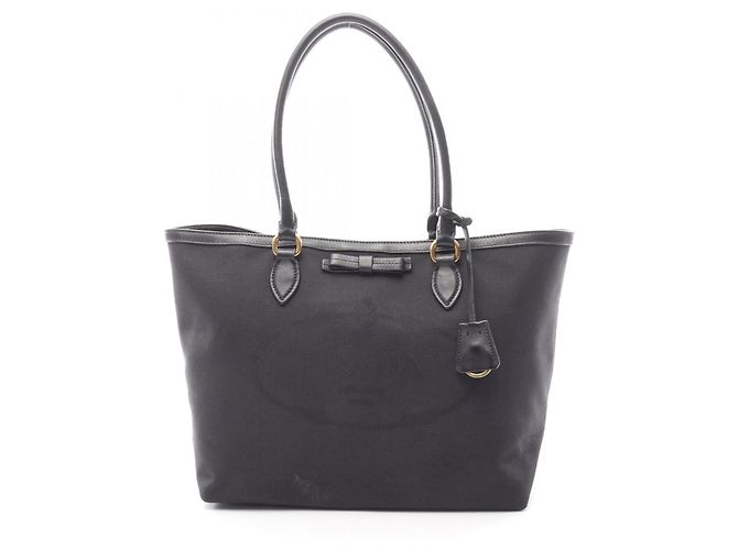 Bolsa tote em jacquard com logo Prada Preto