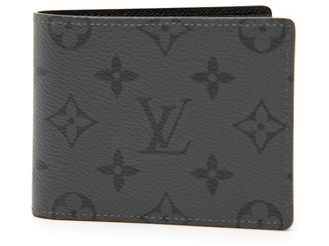 Louis Vuitton Graue Monogram Eclipse Reverse Slender Geldbörse Braun Leinwand Tuch
