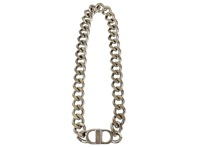 Collar de eslabones de plata plateada con logo CD de Dior