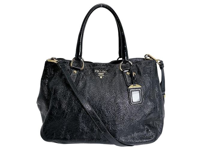 Prada Black Patent Leather Tote & Shoulder Bag