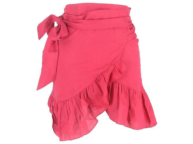 Isabel Marant Ruffled Mini Wrap Skirt in Pink Linen Red Dark red