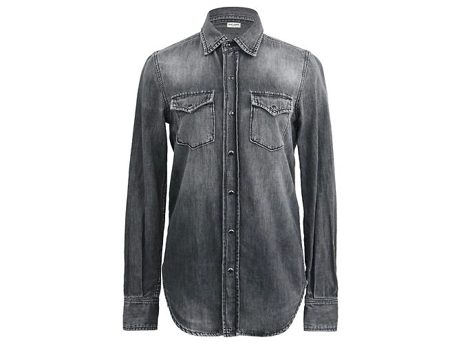 Camisa de mezclilla lavada con botones de Saint Laurent en algodón gris