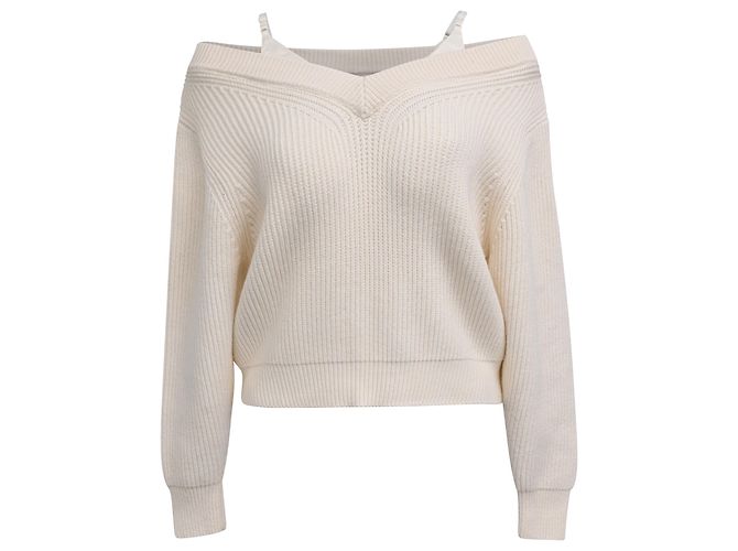 T By Alexander Wang Alexander Wang T. Off-Shoulder Layered Sweater aus ivory Baumwolle