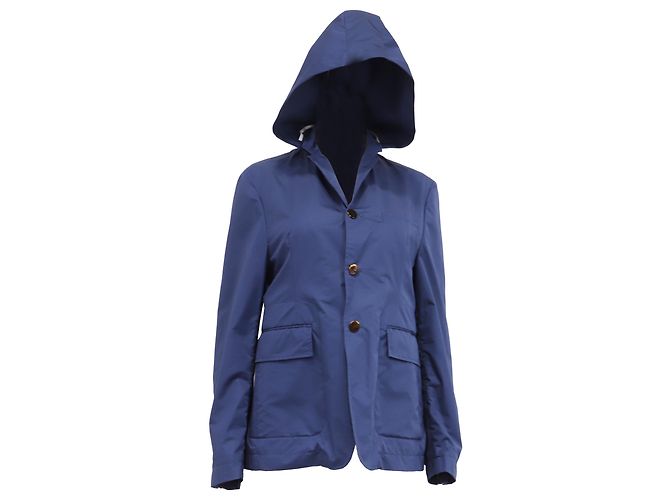 Blazer con cappuccio a un bottone Thom Browne in cotone blu navy
