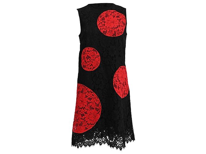 Abito Mini a Pois con Dettagli in Pizzo Dolce & Gabbana in Cotone Nero e Rosso