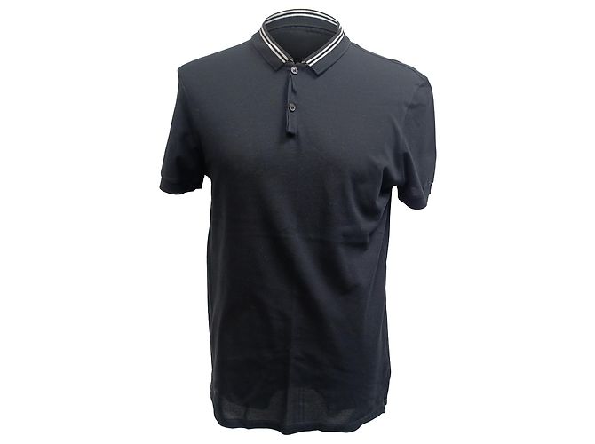 Polo a righe con colletto a maniche corte Lanvin in cotone nero