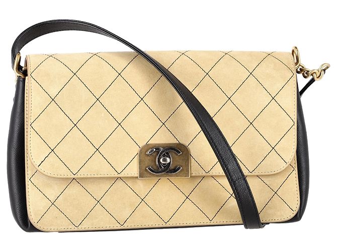 Timeless Bolsa Classic Flap Chanel em camurça bege