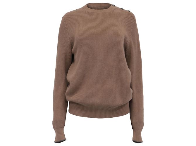 Brauner Baumwollpullover mit Rundhalsausschnitt von Brunello Cucinelli Rot