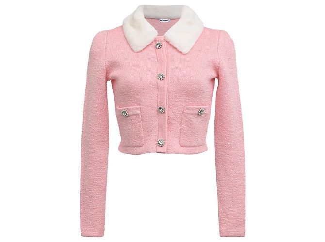 Self portrait Kurze Polyesterjacke mit Kunstfellkragen von Self-Portrait in Rosa Pink
