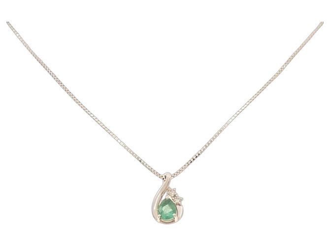 Autre Marque Collar de diamante esmeralda Pt900 Pt850 Plata