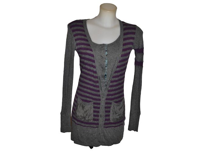 Suéter Efeito Twinset Pinko Cinza e Roxo Lã Multicor