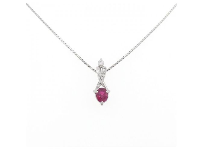 Autre Marque Rubin-Diamant-Halskette Pt900 Pt850 Rot