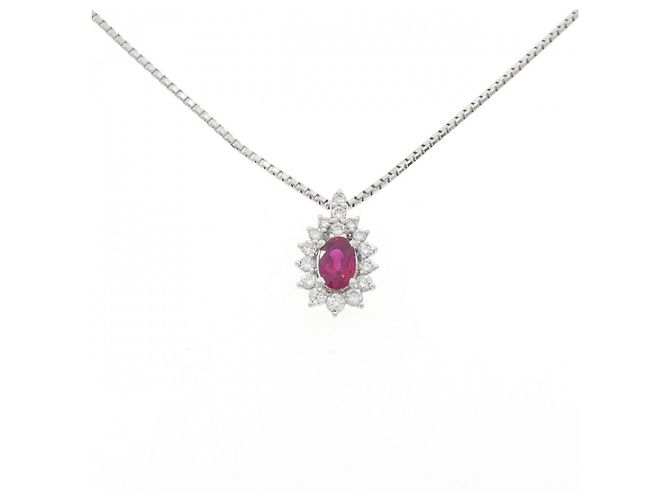 Autre Marque Collar de platino con rubí y diamantes Roja