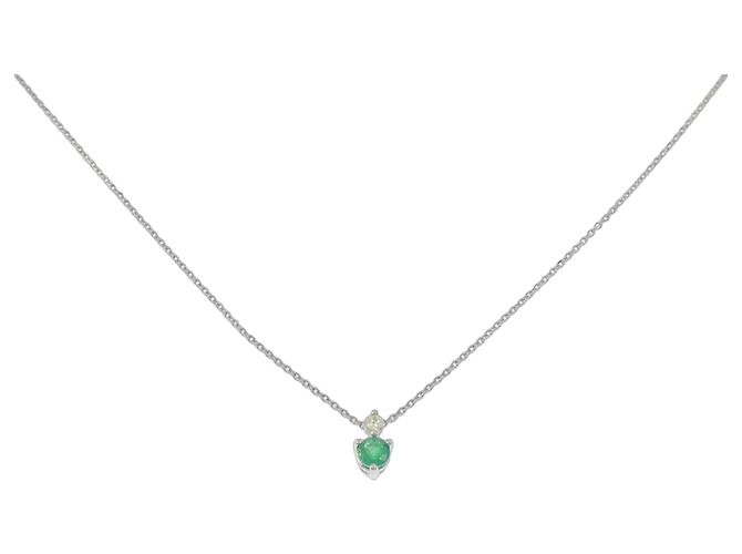 Autre Marque Collar de Diamante Esmeralda Pt950 Plata