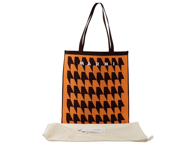 Marni Pattern Tote Shoulder Bag Orange