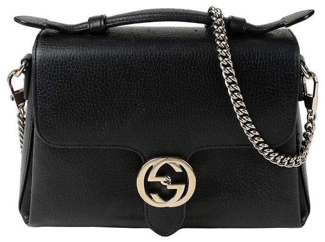 Gucci Interlocking Top Handle Tote Shoulder Bag Black