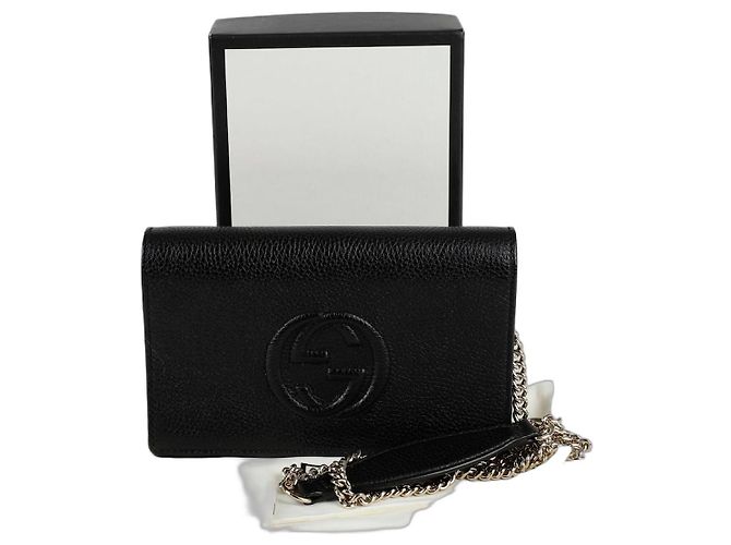 Gucci Bolsa de ombro cruzada com corrente Soho entrelaçada Preto