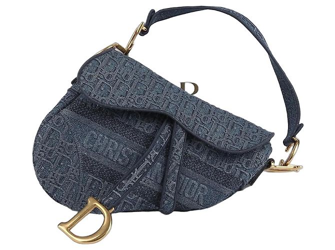 Dior Blue Oblique Denim Canvas Saddle Shoulder Bag