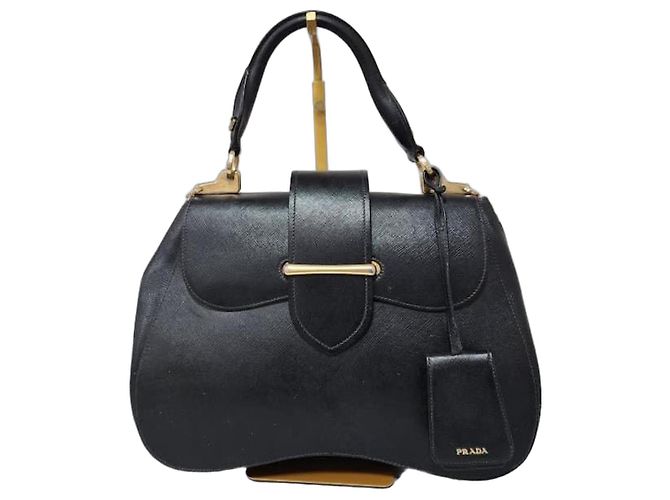 Bolsa de Alça Grande Sidonie em Saffiano Lux Preta da Prada Preto