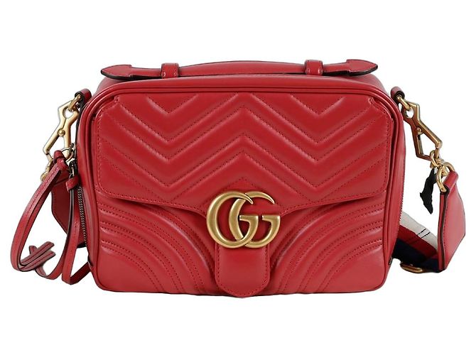Gucci GG Marmont Web Strap Tote Shoulder Bag Red