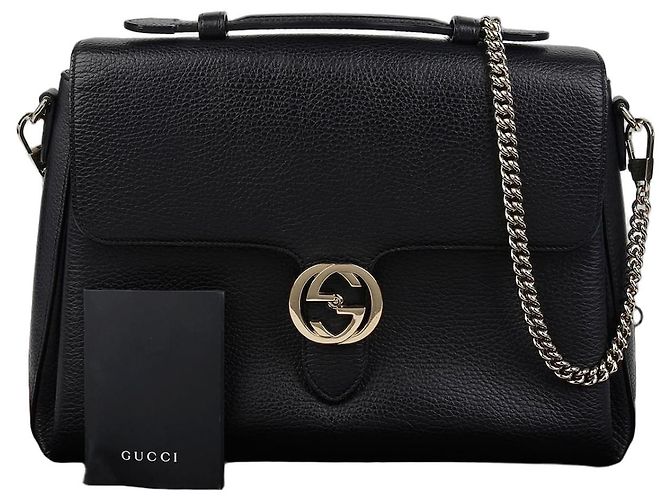 Gucci Interlocking Top Handle Tote Shoulder Bag Black