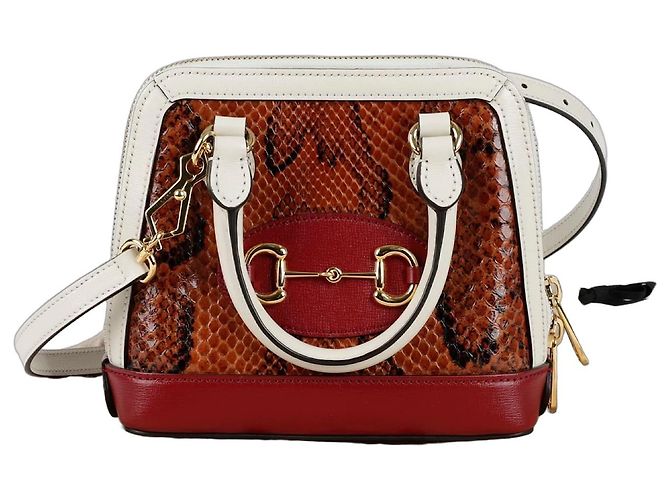 Gucci Mini Python Top Handle Tote Shoulder Bag mit Horsebit Rot 