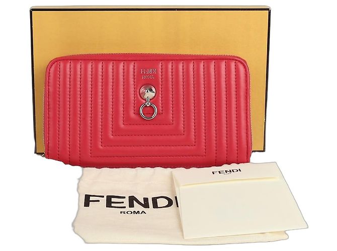 Fendi Zipper Round Long Wallet Red