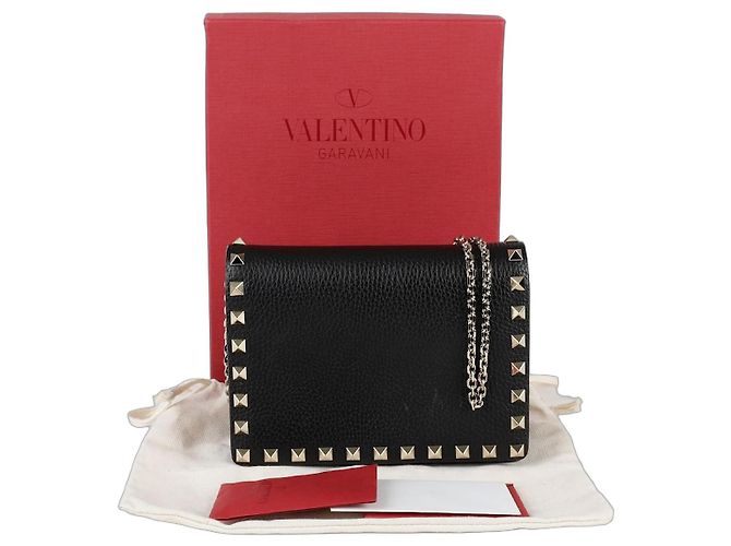 Valentino Bolsa de ombro cruzada Rockstud Mini com corrente Preto
