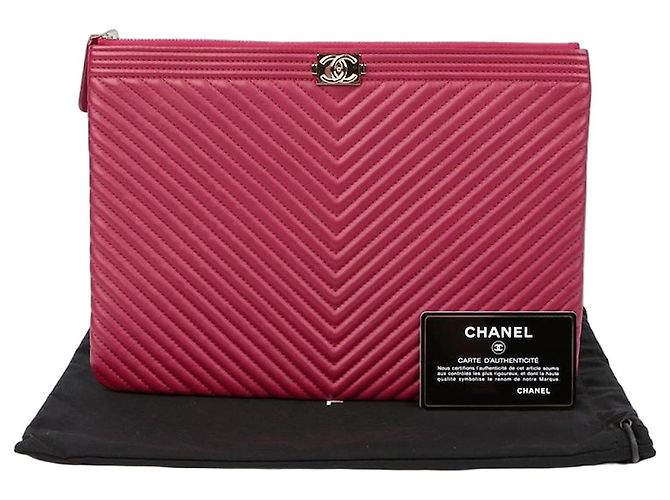 Chanel Chevron Boy New Medium Clutch Red