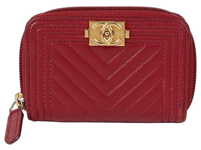 Chanel Boy Zip Card Holder Red